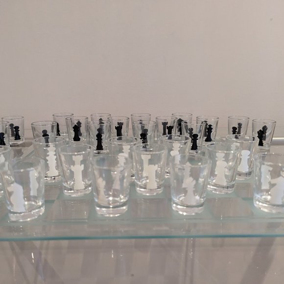Vintage Glass Cups Chess Board - Picture 3 of 5